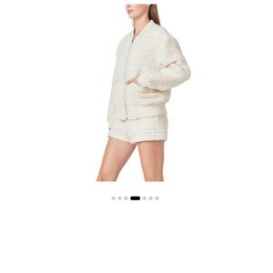 Endless Rose Cream Bomber Jacket with gold metallic threading detail